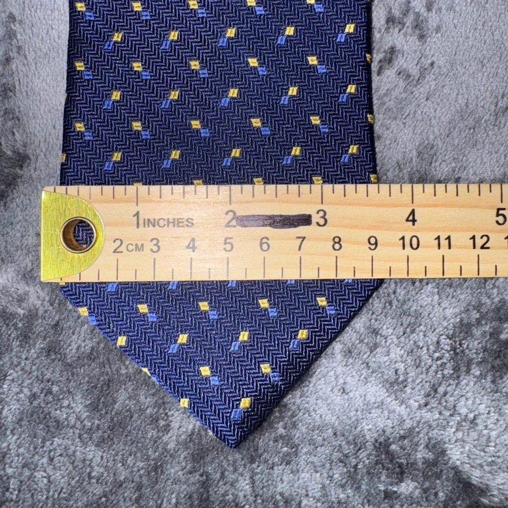 Lauren Ralph Lauren Mens Silk Tie Navy Blue Gold Geometric Herringbone USA59x3.5